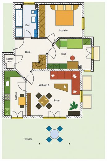 Vivienda con jardín y sensación de casa dentro de casa | Jardín de 135 m² | Sala de ocio interna | Plaza de aparcamiento en garaje subterráneo – Grundriss Erdgeschoss