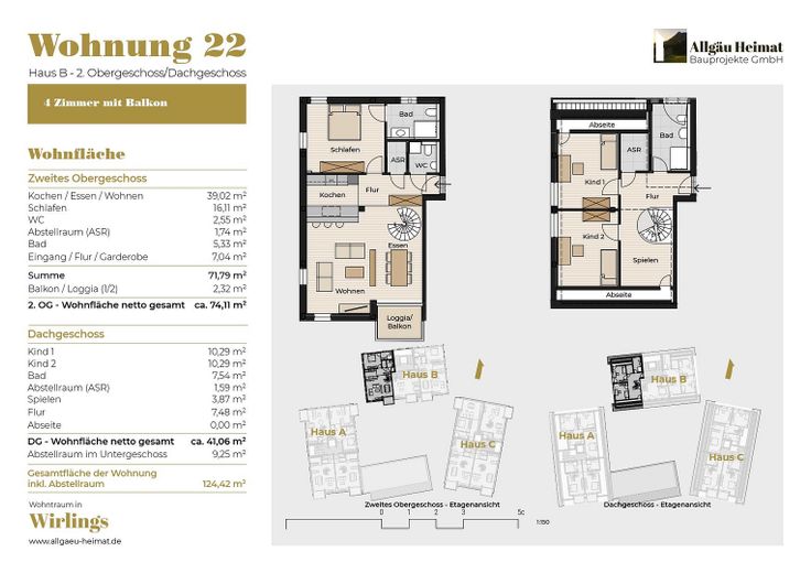 4-Zimmer Maisonettewohnung, Balkon mit Grüntenblick B-22 – Grundriss B-22