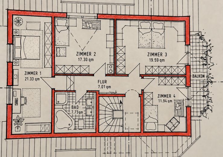 مساحة رحبة وإمكانات عديدة – منزل استثنائي متعدد الاستخدامات – Schematischer Grundriss OG