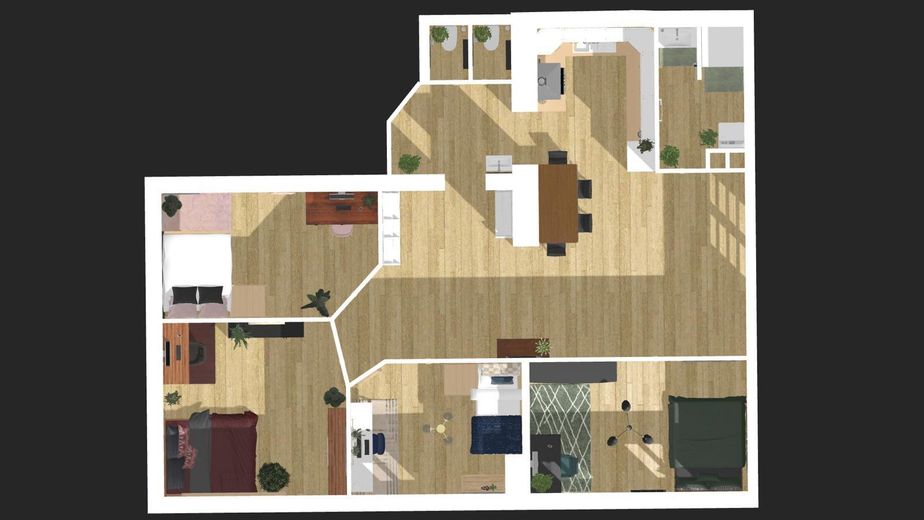 WG-ZIMMER-VERMIETUNG – Moderne 4er-WG – KEINE komplette Wohnung!! – Grundriß gesamt