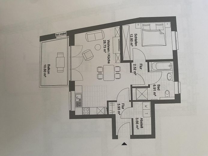 2 Zimmer Wohnung mit Balkon und Tiefgaragenplatz in Hamburg-Iserbrook – Grundriss 