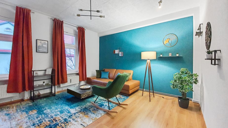 Ekskluzywny apartament w stylu retro! All-inclusive z kuchnią, Wi-Fi i pełnym wyposażeniem! – Wohnzimmer