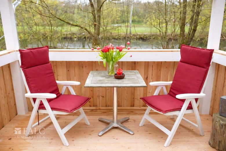 Einzigartige Immobilie - Naturnah Wohnen und Arbeiten am Neckar – Veranda Ausblick
