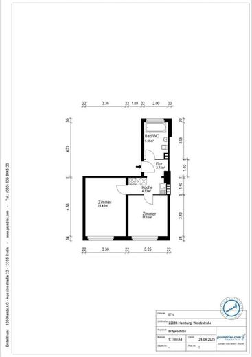 Gut angebundene Zweizimmerwohnung in der "Stradellakehre" – Grundriss Weidestraße