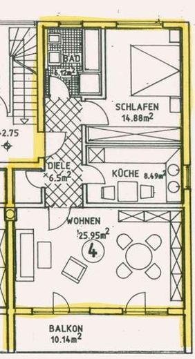 Helle sanierte 2 Zimmer Wohnung mit Balkon in Weiler bei Bingen – Grundriss OG links