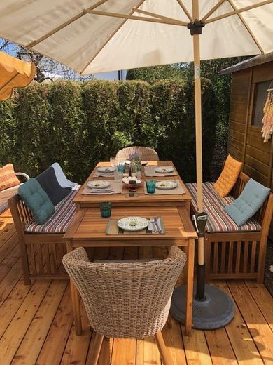 3-4 Zi Gartenidylle, 2 Holzterrassen, Sommergarten, Pavillon, – Terrasse windgeschützt