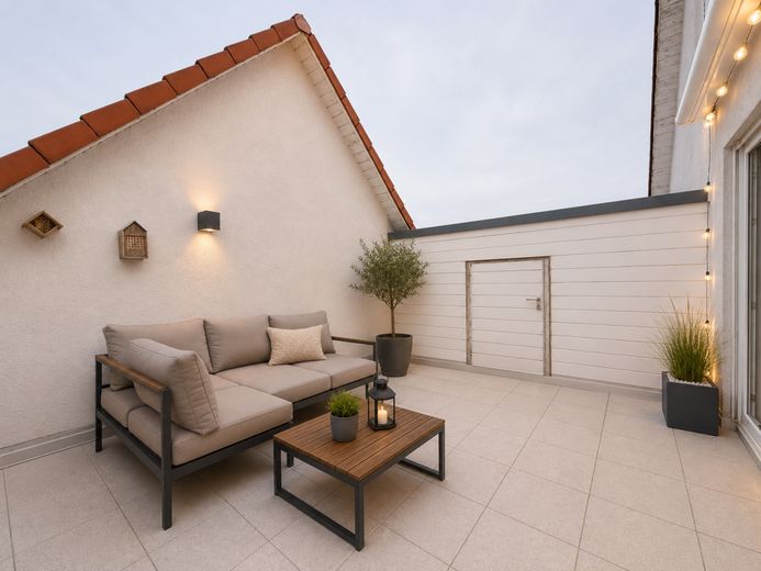 *Schöne DG-Maisonnette-Wohnung mit Fernblick* – Südterrasse mit Dekobeispiel