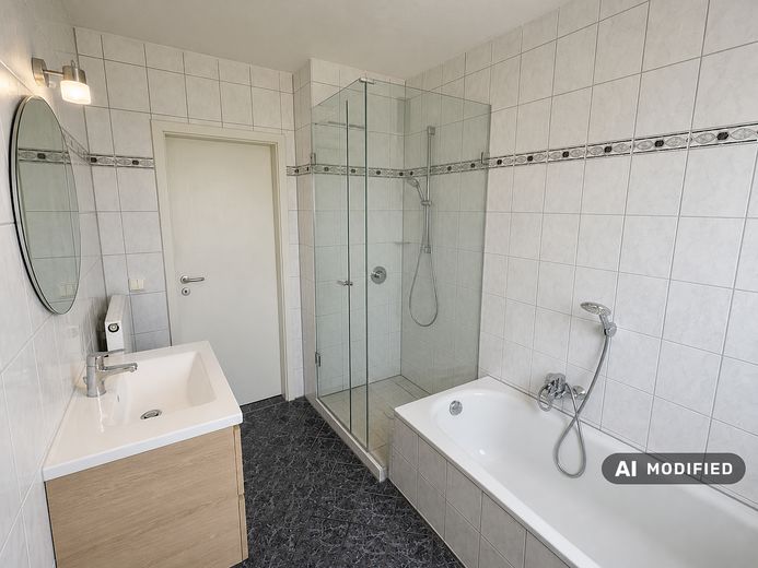 Provisionsfrei & erbpachtfrei: Helle 3-Zimmer-Wohnung mit zwei Balkonen im Frankfurter Bogen – KI-Beispiel: modernes Bad