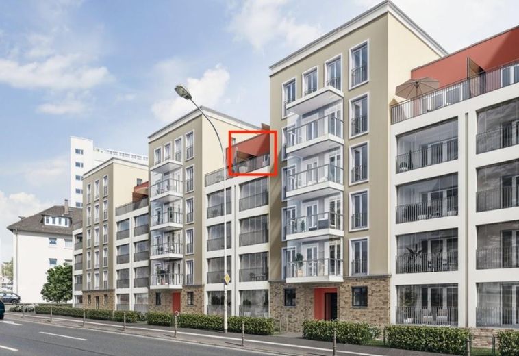 3-Zimmer-Neubauwohnung mit Balkon & Weitblick über Darmstadt – EBK, Parkett & TG – Gebäude  Photorealistisch
