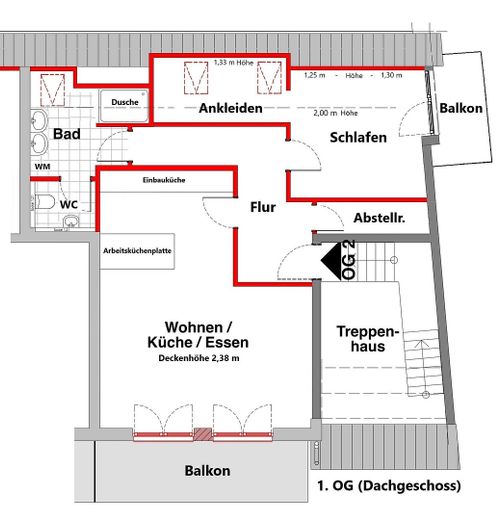 Moderno appartamento mansardato con 2 locali in centro – Grundriss