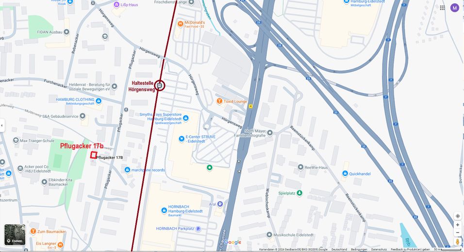 Helle voll möblierte Maisonette-Wohnung auf 2 Ebenen in ruhiger Lage in Hamburg-Eidelstedt – Lage Stadtplan Verkehrsanbindg