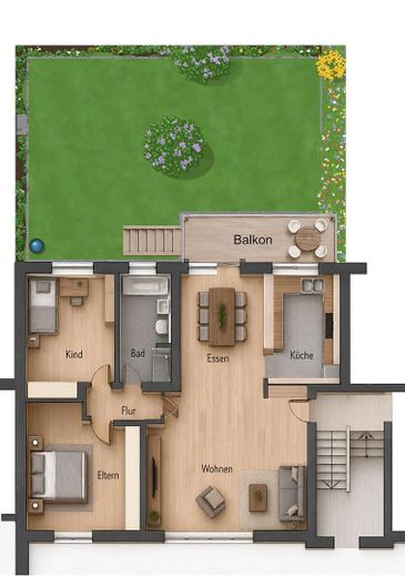 Hochparterre mit ca. 85 m² plus Gartenanteil – barrierearm wohnen zwischen Isar und Alpen – Grundriss
