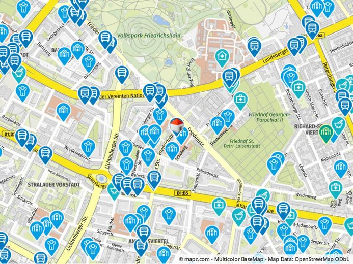 LIBERO AL ROGITO! Luminoso appartamento di 2 locali con due balconi nel cuore di Berlino-Friedrichshain – Kartenausschnitt