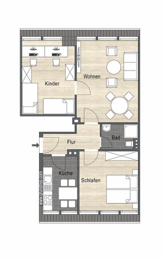 3 Zimmer DG Wohnung ohne Schrägen mit viel Stauraum und Stellplatz – Grundriss