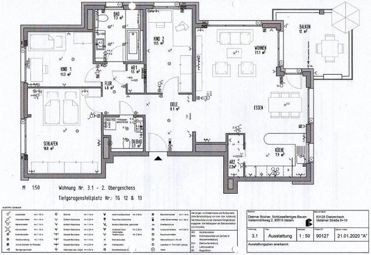 Moderne 4 Zimmer Whg. im 2. OG mit großem Balkon – Grundriss 4 Zimmer Whg.