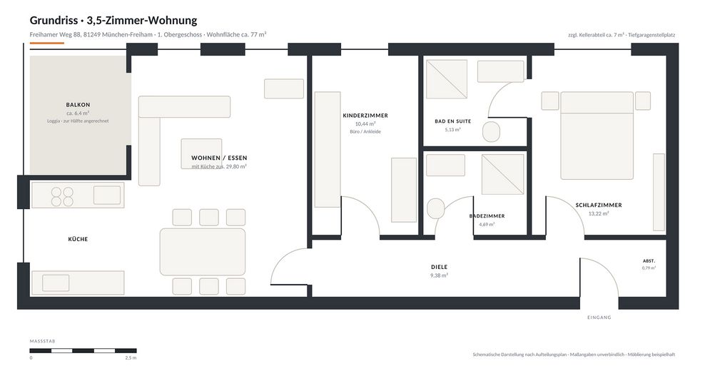 Neuwertige 3-Zimmer-Wohnung mit Balkon, zwei Bädern & TG-Stellplatz – Grundriss