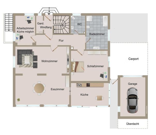 Freistehendes Haus, nutzbar als großzügiges Einfamilienhaus oder Zweigenerationenhaus – Erdgeschoss
