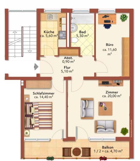 PROVISIONSFREI: Attraktive 3-Zimmer-Wohnung mit Balkon in ruhiger Lage München-Aubing – Grundriss Sigererstr. 21 WE1