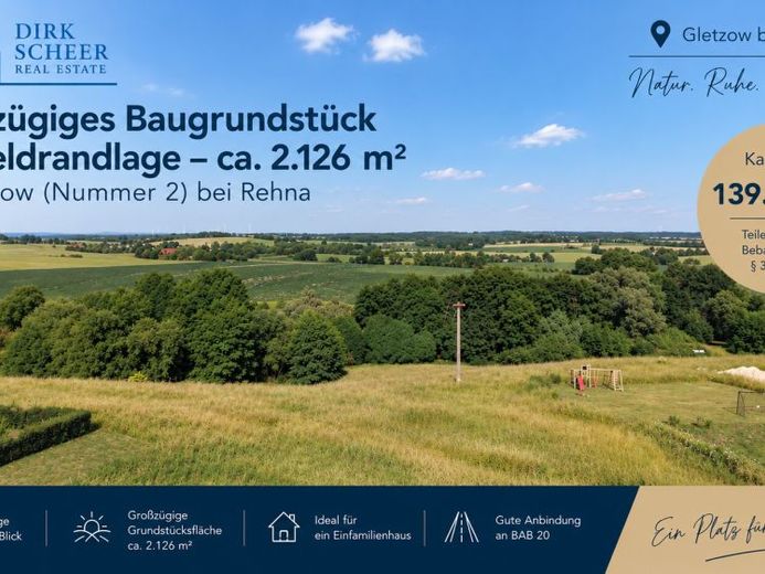 Ponad 2.100 m² wolnej przestrzeni – przestronna działka budowlana na obrzeżach pól w pobliżu Rehny – Zdjęcie 1