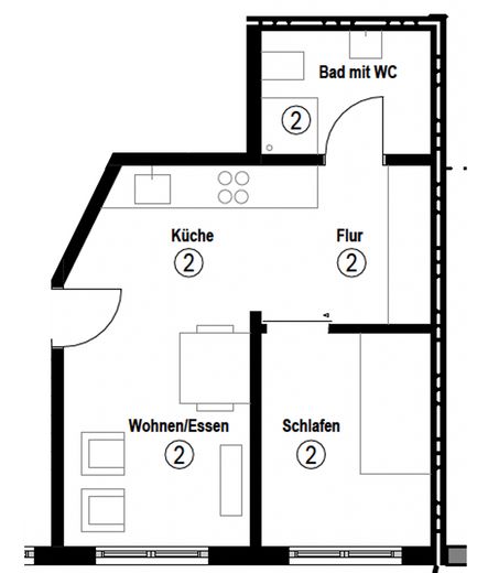 Appartamento ristrutturato integralmente di 2 locali in un edificio storico a Stoccarda-Plieningen – Grundriss