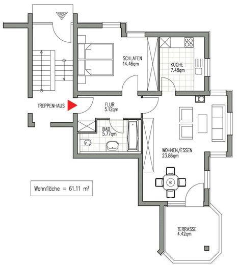 KURZFRISTIG ANSCHAUEN + MARKKLEEBERG + 2 RAUM WOHNUNG + TERRASSE – Grundriss