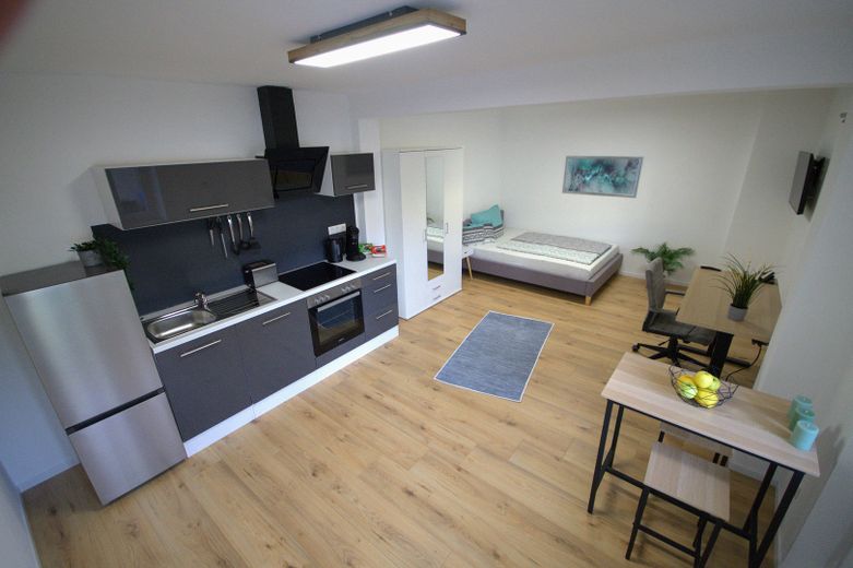 Appartement moderne d’une pièce, meublé et entièrement équipé, location temporaire – Wohn-Esszimmer