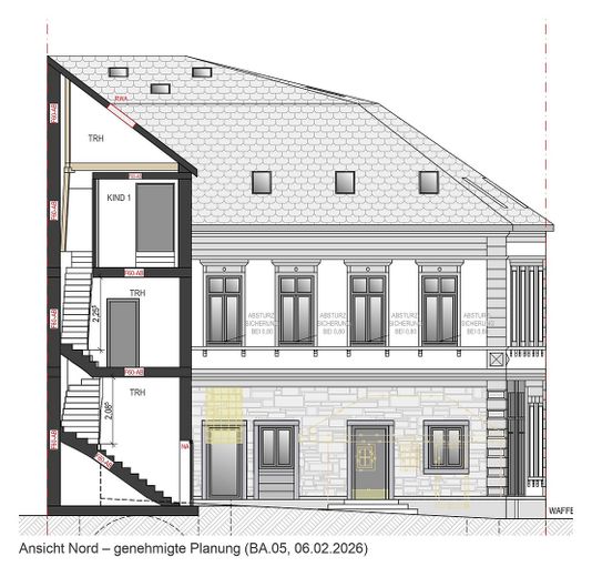 Denkmalgeschütztes Altstadt-Anwesen mit Baugenehmigung für 5 Wohnungen – Entwicklerprojekt in Landau – Ansicht Nord – Planung