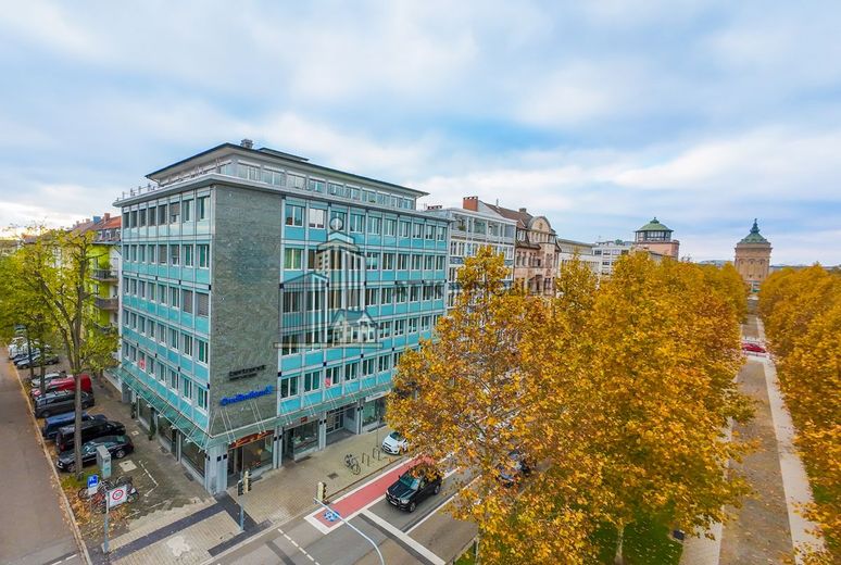 ATIK: Bürofläche mit Dachterrasse in Mannheims bekanntester Büromeile nähe Wasserturm provisionsfrei – Drohnenaufnahme