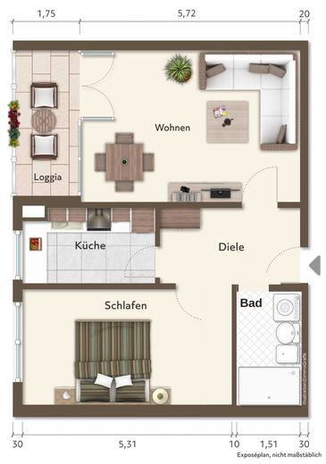 Teilsanierte 2-Zimmer Wohnung in guter Lage – Bebilderter Grundriss