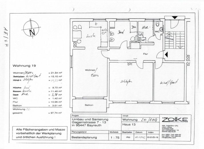 Zentral, aber ruhig gelegene 3-Zimmer Wohnung mit Balkon und Stellplatz als Kapitalanlage, prov.frei – Grundriss