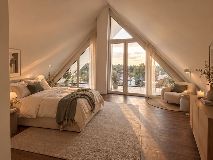 Abitare con un fascino particolare – elegante appartamento duplex a Verl – Schlafzimmer (KI-generiert)