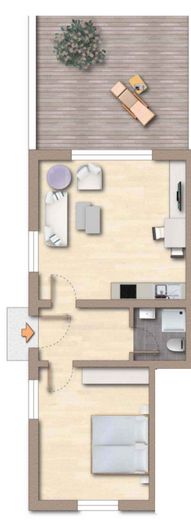2-Zimmer-Terrassenwohnung – möbliert & sofort bezugsfertig – Grundriss