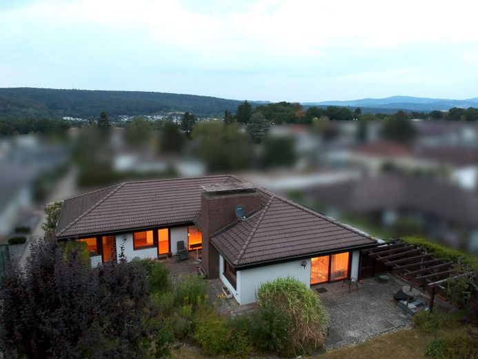 Großzügiges Einfamilienhaus mit Traumgrundstück und Taunusblick – Gartenseite mit Taunusblick