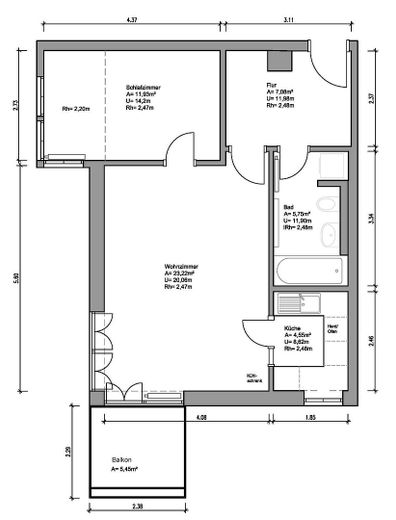 2 odalı Pankow dairesi; balkon, bahçe, bisiklet bodrumu, bodrum deposu (yeraltı otoparkı) – Grundriss