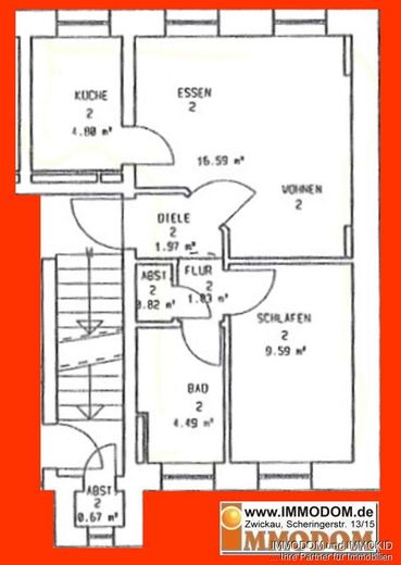 2-Zimmer- Hochparterre-Wohnung, gut geschnitten und in perfekter Lage, zu verkaufen! – Grundriss