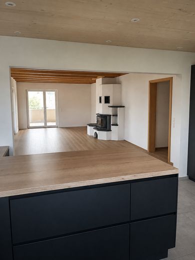 Sehr sonniges Holzhaus, KfW60, Isny-Großholzleute, EG barrierefrei, – Küche Wohnen Essen  OG