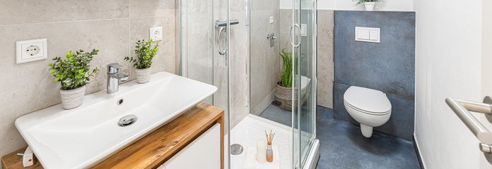 Bad mit Dusche und Badmöbel