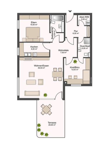 großzügiger Wohnungsgrundriss