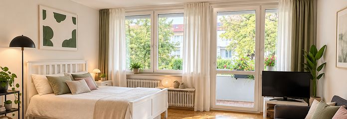 Jasne, urokliwe mieszkanie z przestronnym balkonem i widokiem na zieleń – Wohnraum