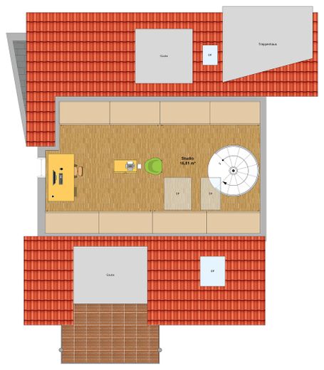 Maisonette mit Weitblick – 2 Balkone, Studio & Tiefgarage am ruhigen Ortsrand (provisionsfrei) – Grundriss DG (visualisiert)