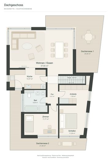 Vistas despejadas de 180° al Spree y vistas a zonas verdes - ático tipo maisonette en casa de tres viviendas – Schematischer Grundriss DG