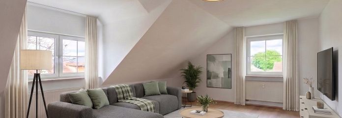 Renovierte 5-Zimmer-Dachgeschosswohnung mit Balkon, Garage und Effizienzklasse A+ – provisionsfrei – Wohnzimmer (Visualisierung)