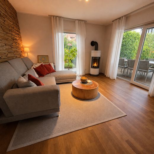 Bergstraße'daki Lorsch'ta galeri ve asma katlı yüksek kaliteli yarı müstakil ev – Wohnzimmer mit Gartenblick
