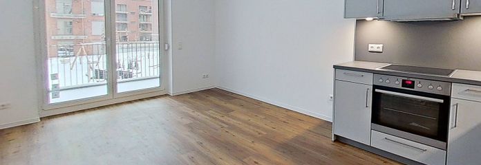 +++Schicke 2-Zimmer-Neubauwohnung mit Balkon im Neubauquartier 'Field 4'+++ – Ansicht I: Wohn- und Esszimmer