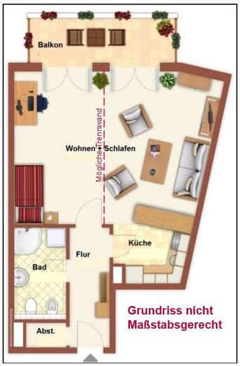 Appartement libre à Bahrenfeld avec ascenseur et grand balcon orienté sud-ouest – Grundriss