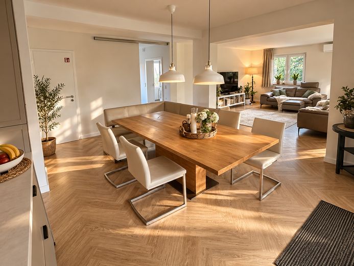 Arrivare e sentirsi a proprio agio – casa unifamiliare ristrutturata con giardino, camino, climatizzazione e impianto fotovoltaico – Essbereich