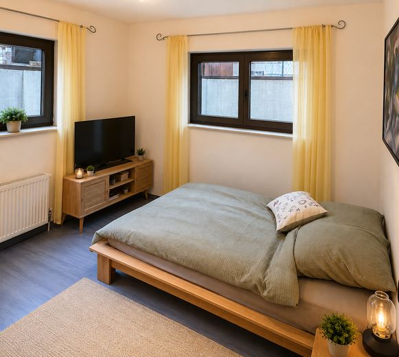 من المالك الخاص! منزل عائلي منفصل مع شقة ملحقة في موقع هادئ – Einliegerwohnung Schlafzimmer