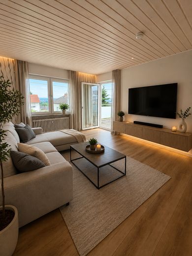 Feldkirchen | Semi-detached house with sunny balcony | 6 rooms | Garden | Quiet location – KI eing. Wohnzimmer