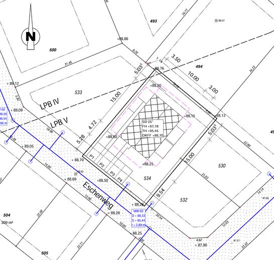 ओएल्डे में KfW-40 मानक वाला नया अर्ध-अलग घर, लगभग 147 m² रहने का क्षेत्रफल, PV प्रणाली, बैटरी भंडारण और बगीचा – Lageplan