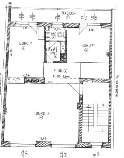 Kleines Büro mit Balkon mitten in City – Grundrissplan 3.OG